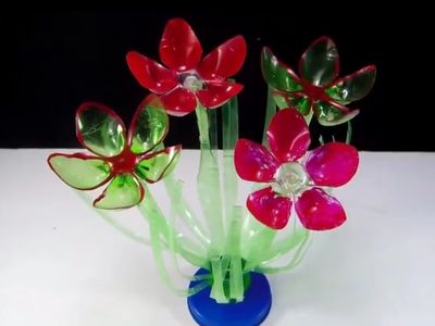 利用塑料瓶手工制作盆栽胶花