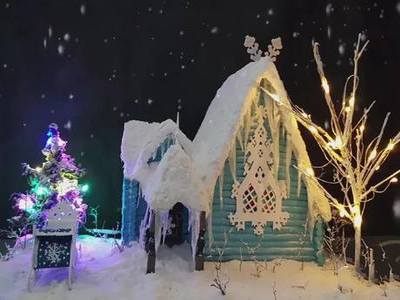 圣诞节微型景观手办，极地木屋与雪橇的