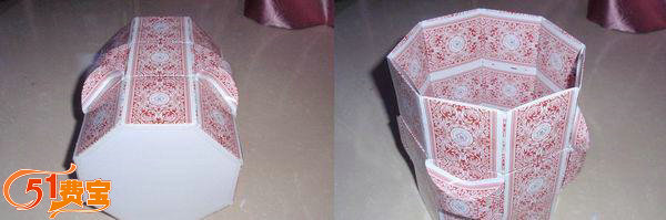 用旧扑克牌或者旧名片折成废纸篓的做法