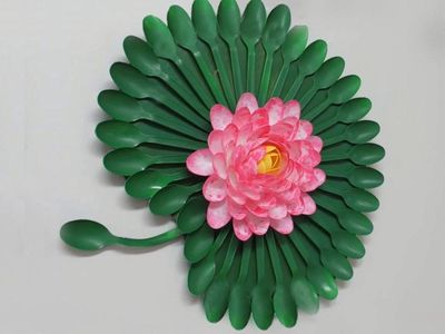 塑胶调羹DIY一次性勺子莲叶荷花