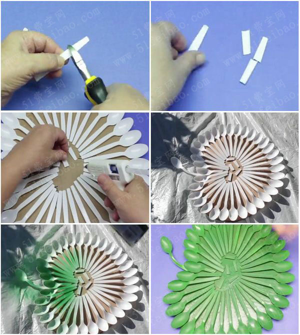 塑胶调羹diy一次性勺子莲叶荷花 - 废物利用手工diy小