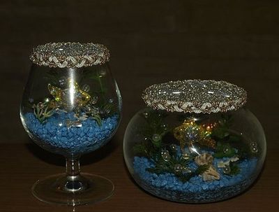 玻璃酒杯做海洋世界水晶球擺飾