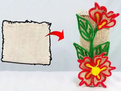 废薯片筒手工DIY森系亚麻花瓶