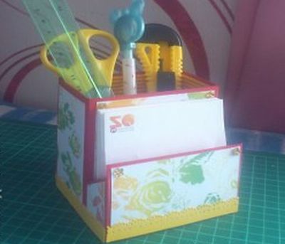 用袋泡茶茶叶盒做收纳型笔筒简单做法