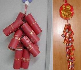 diy自制火红鞭炮挂饰教程奶粉罐diy火红喜庆手工"鞭炮"收纳罐纸芯