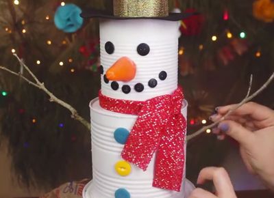 廢棄鐵罐簡易做DIY聖誕節雪人擺件玩