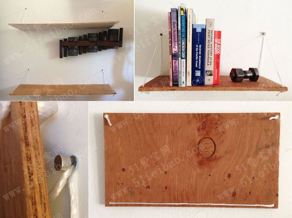 廢木板手工製作可以收起放下的DIY活動書架