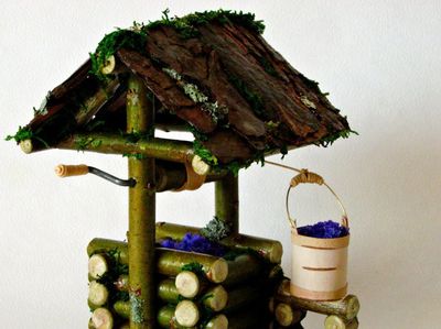 废树枝水井棚子景观摆件手艺作品