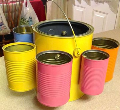 废铁桶铁罐diy改造做儿童玩具收纳桶