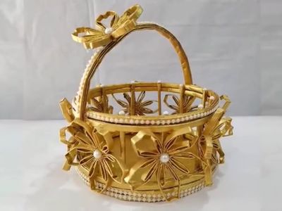 废报纸手工DIY金色装饰小篮子