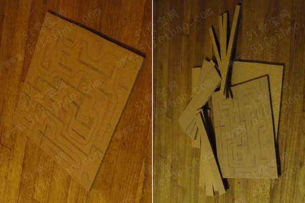 利用废弃瓦楞纸板箱制作走迷宫游戏盒