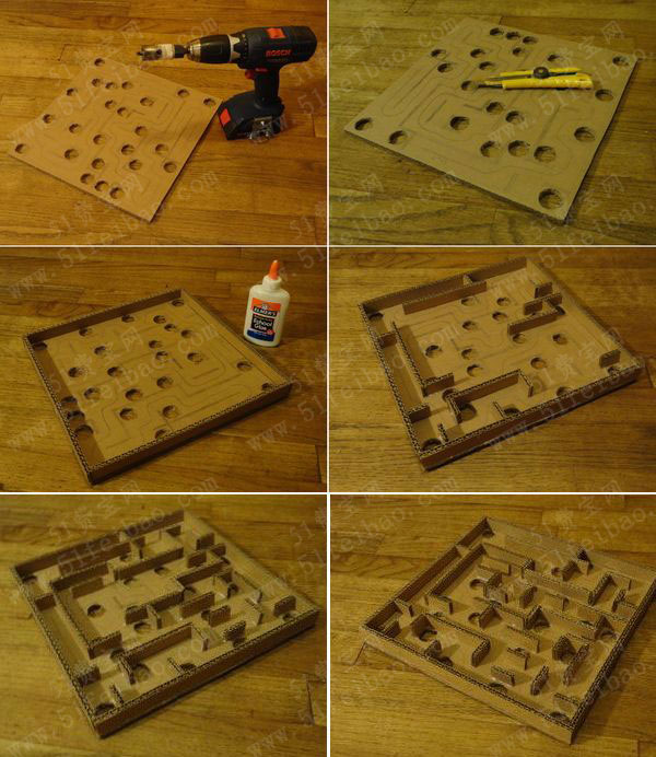利用废弃瓦楞纸板箱制作走迷宫游戏盒