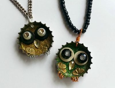 金属材料DIY萌哒瓶盖猫头鹰吊坠