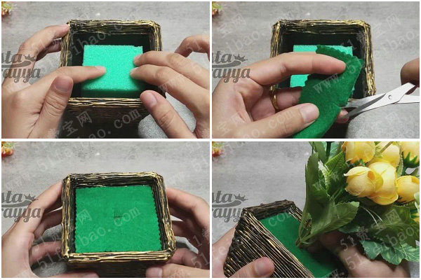 硬纸板手工制作创意diy装饰金色木纹花盆