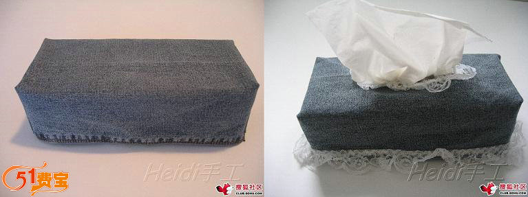超简单的废旧牛仔裤做方形纸巾盒