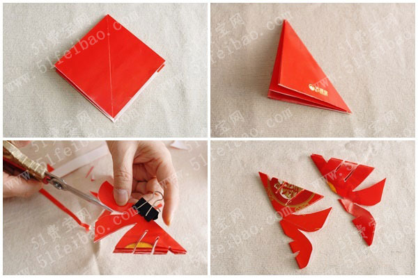 怎麼用舊紅包做剪紙3D春字掛飾