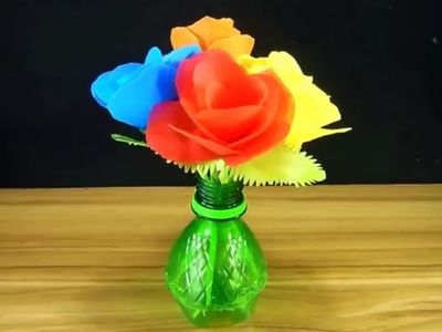 使用废环保袋DIY玫瑰花盆栽