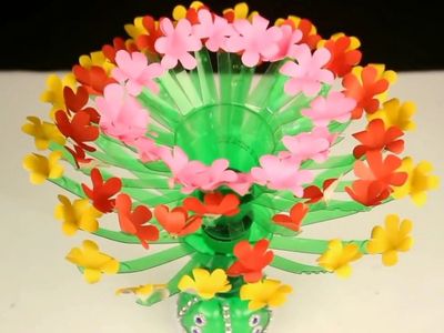 废汽水瓶DIY三色花塔盆栽摆件