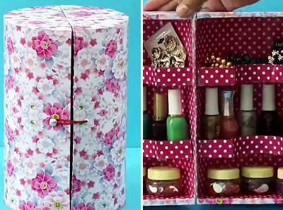 用硬纸板制作旋转化妆品收纳桶