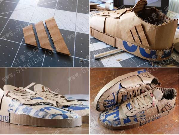 DIY环保鞋子手工，怎么用硬纸板做一对运动鞋教程