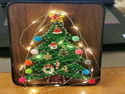 木头相架改造，DIY发光LED圣诞树装饰相框画