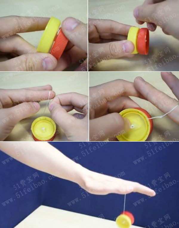 童年玩具塑料瓶盖溜溜球制作方法 废物利用手工diy小制作 51费宝