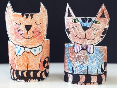 如何使用卷纸芯diy幼儿园小手工花猫