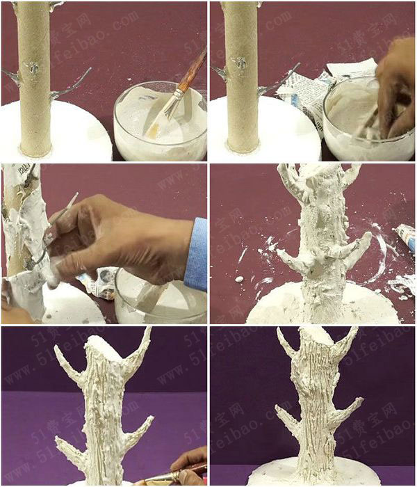 使用保鲜膜纸筒制作杯子收纳树状支架