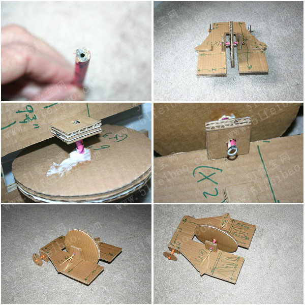 用橡皮筋做玩具車，DIY橡皮筋動力小車教程