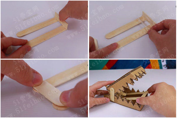 鱷魚咬手指的玩具，製作紙板鱷魚咬咬樂兒童玩具動手製作過程