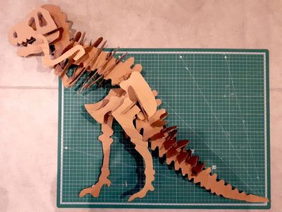硬紙板的環保妙用，自製紙板恐龍骨架模