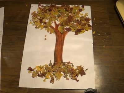 幼儿园手工:DIY落叶拼贴画