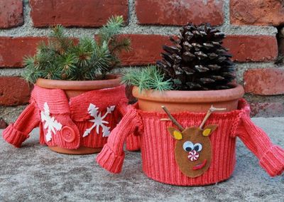 用舊毛衣DIY馴鹿聖誕節裝飾花盆