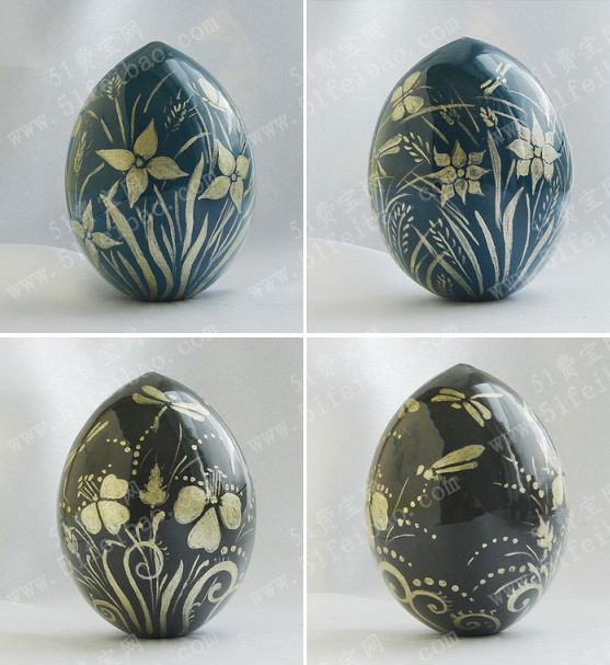 手绘漆器描金工艺鸡蛋摆件