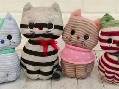 襪子娃娃小動物教程，製作可愛的條紋貓
