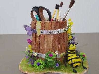 DIY创意文具教程，手工制作环保蜂蜜桶收纳筒和笔筒