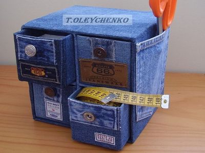 DIY牛仔布包面抽屉收纳盒