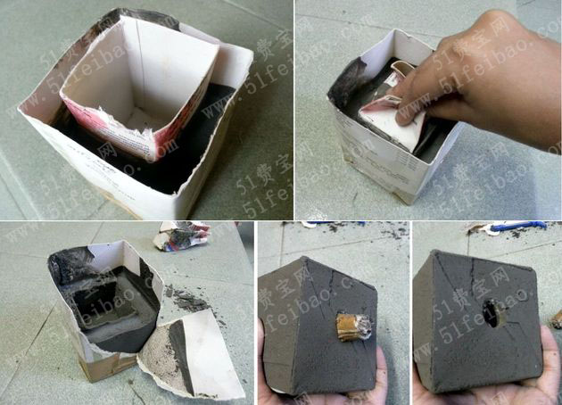 酸奶盒废物利用做自制水泥花盆