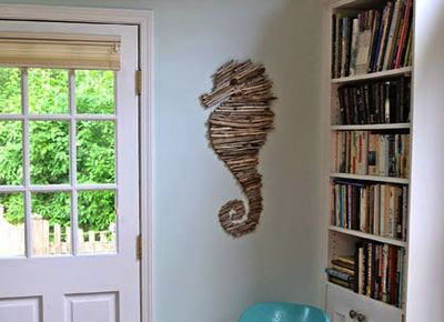 漂流木树枝手工制作海马拼贴壁画
