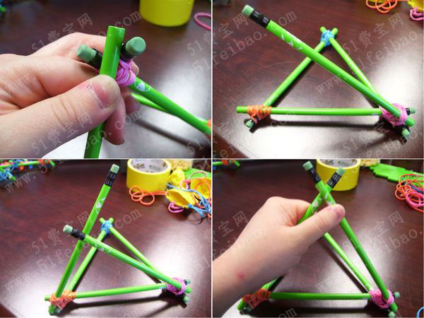 利用笔杆手工制作diy玩具弹射器 - 废物利用手工diy小
