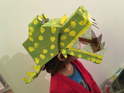 废物利用纸箱板鳄鱼面罩玩具DIY教学