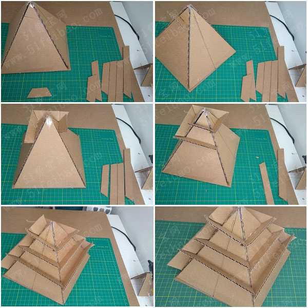硬纸板模型的制作diy迷你金字塔手办教学