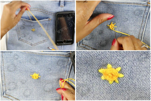 DIY手绣太阳系图案，改造个性十足的天文风单款牛仔裤