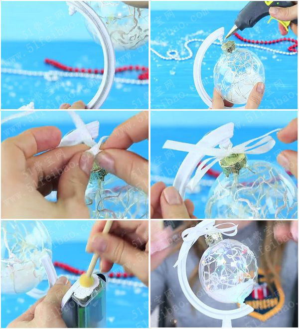 废地球仪改造圣诞水晶球LED灯饰展品