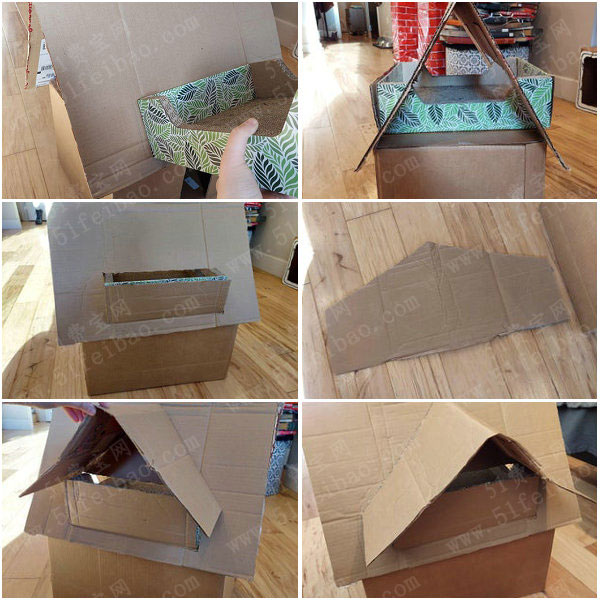 圣诞屋的做法，DIY硬纸板房子外型猫窝