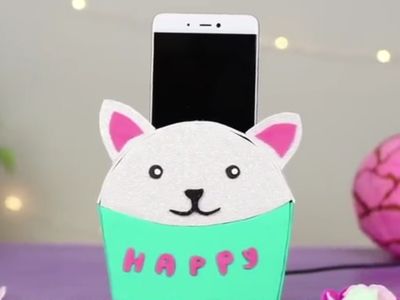 废纸板制作萌猫外形DIY充电手机支架