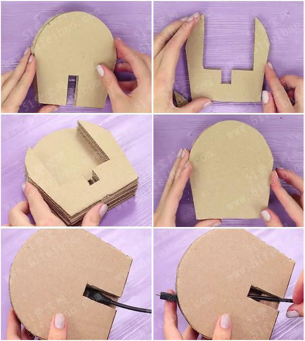 废纸板制作萌猫外形diy充电手机支架