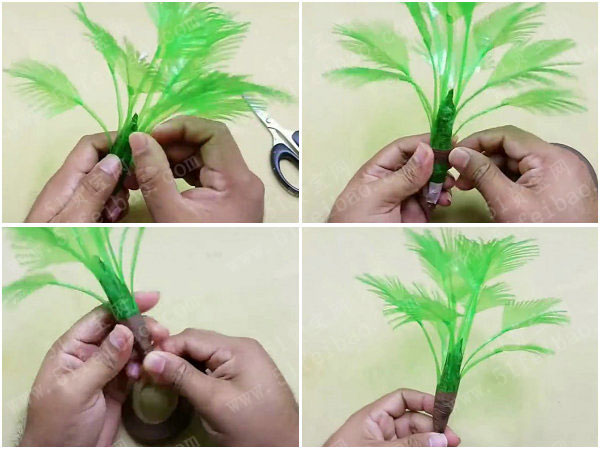 如何使用雪碧瓶diy袖珍椰子树盆栽 废物利用手工diy小制作 51费宝