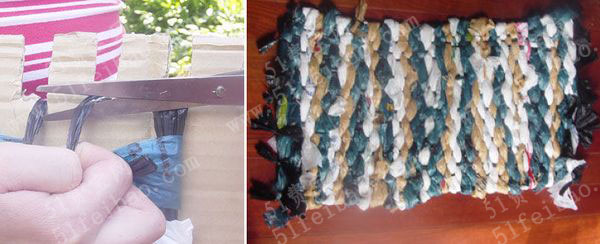 一次性塑料袋手工编织地毯方法