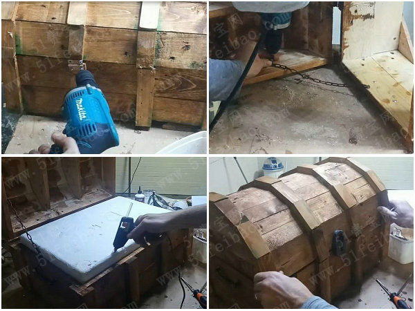 自製復古海盜寶箱，泡沫箱改造寶藏造型的DIY保溫箱
